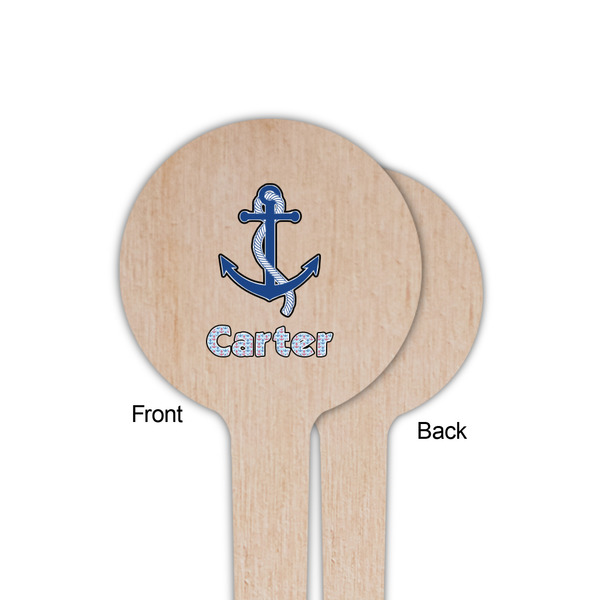 Anchors & Waves Wooden 4" Food Pick - Round - Single Sided - Front & Back