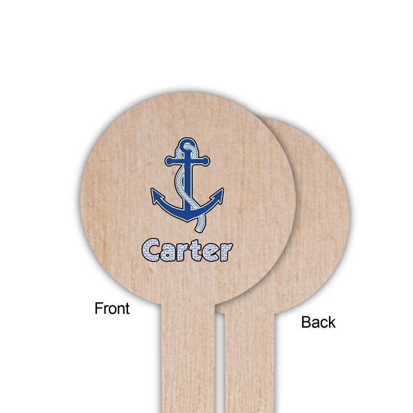 Anchors & Waves Wooden 6" Food Pick - Round - Single Sided - Front & Back