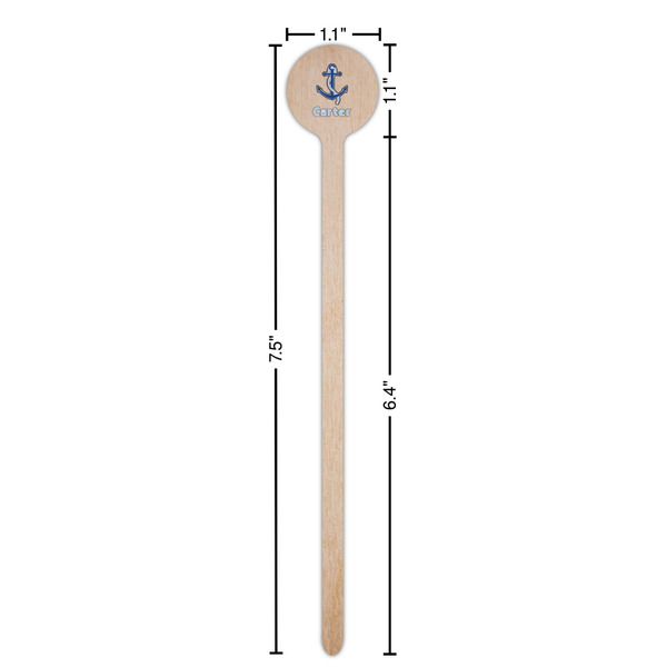 Anchors & Waves Wooden 7.5" Stir Stick - Round - Dimensions