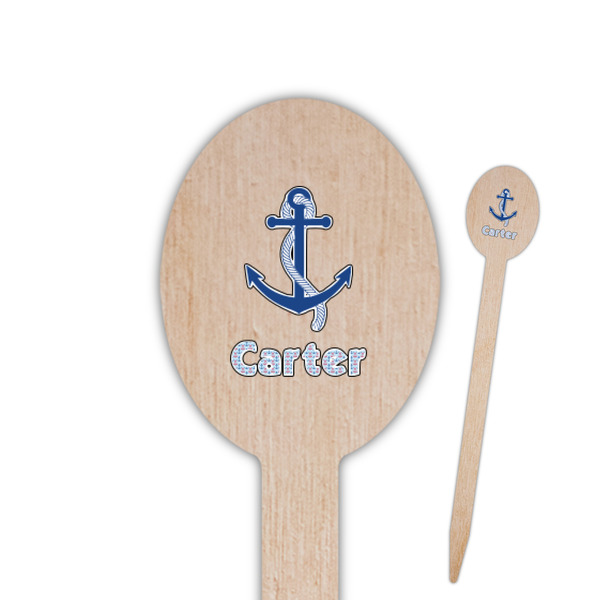 Custom Anchors & Waves Oval Wooden Food Picks (Personalized)