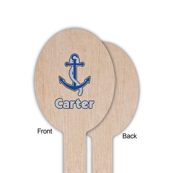 Anchors & Waves Wooden Food Pick - Oval - Single Sided - Front & Back