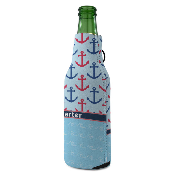 Anchors & Waves Zipper Bottle Cooler - ANGLE (bottle)
