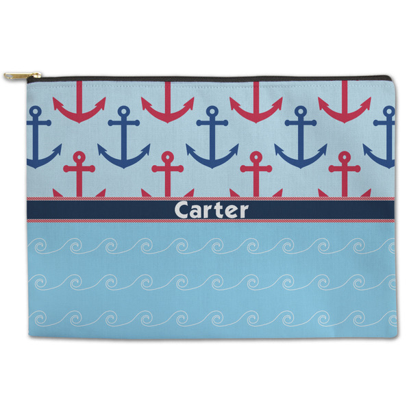 Custom Anchors & Waves Zipper Pouch - Large - 12.5"x8.5" (Personalized)