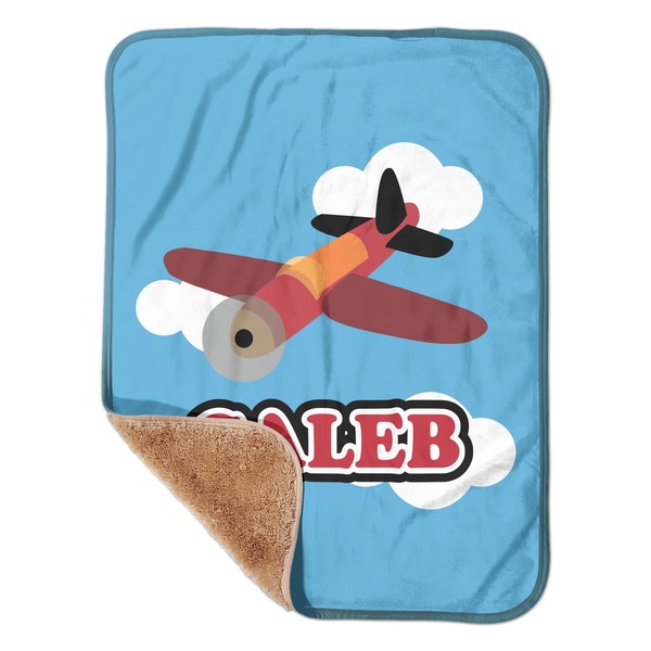 Custom Airplane Sherpa Baby Blanket - 30" x 40" w/ Name or Text