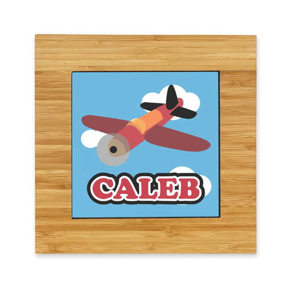 Custom Airplane Bamboo Trivet with Ceramic Tile Insert (Personalized)