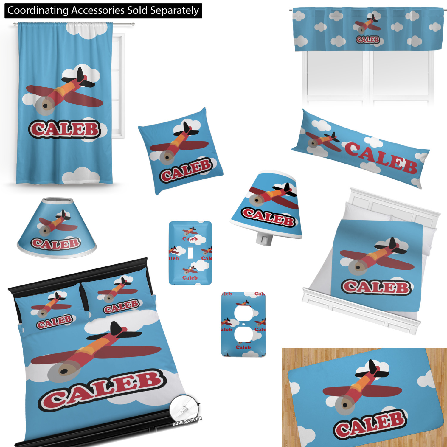 Airplane Toddler Bedding w/ Name or Text YouCustomizeIt