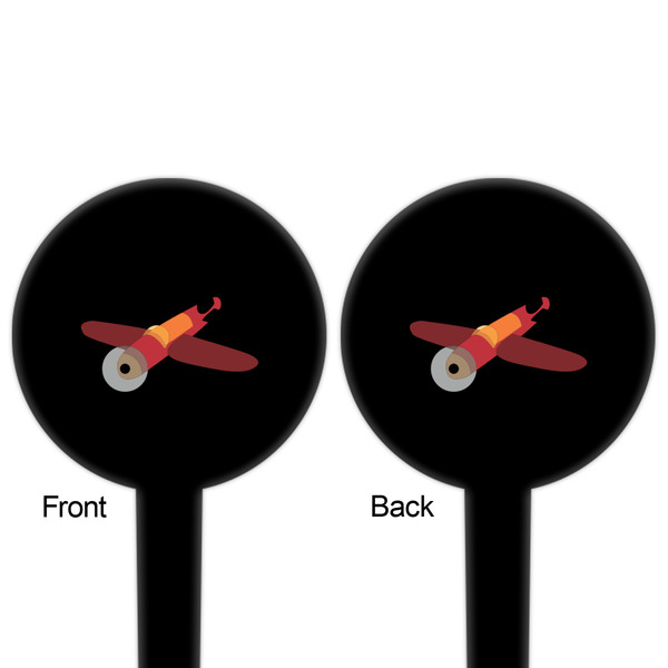 Airplane Black Plastic 4" Food Pick - Round - Double Sided - Front & Back
