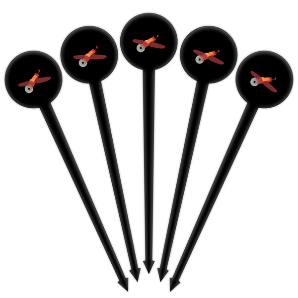 Airplane Black Plastic 4" Food Pick - Round - Fan View