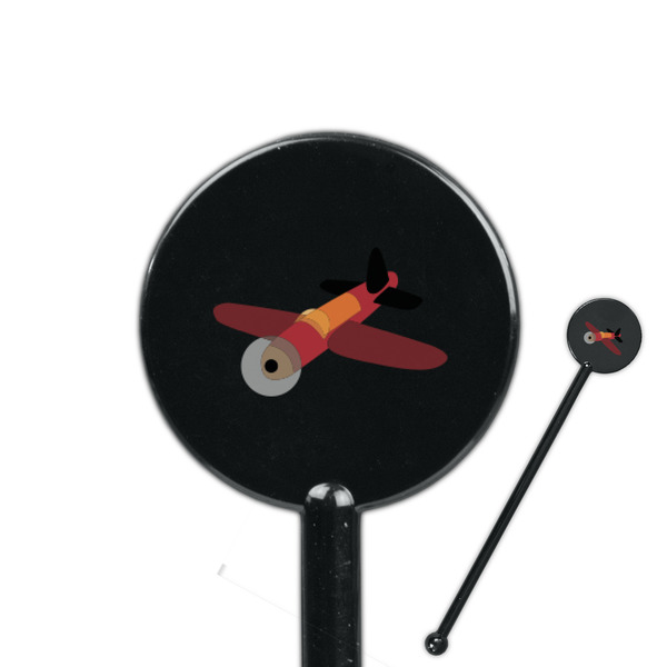 Custom Airplane 5.5" Round Plastic Stir Sticks - Black - Single Sided