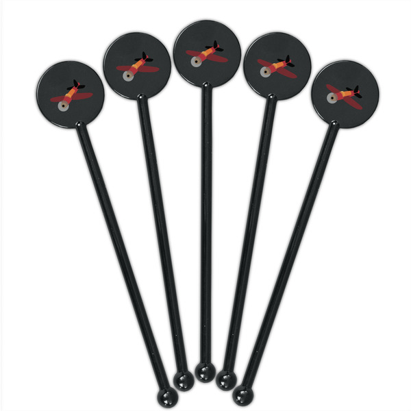 Airplane Black Plastic 5.5" Stir Stick - Round - Fan View