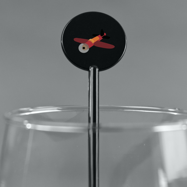 Airplane Black Plastic 5.5" Stir Stick - Round - Main