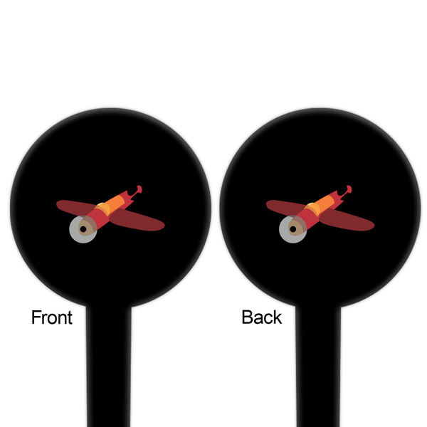 Airplane Black Plastic 6" Food Pick - Round - Double Sided - Front & Back