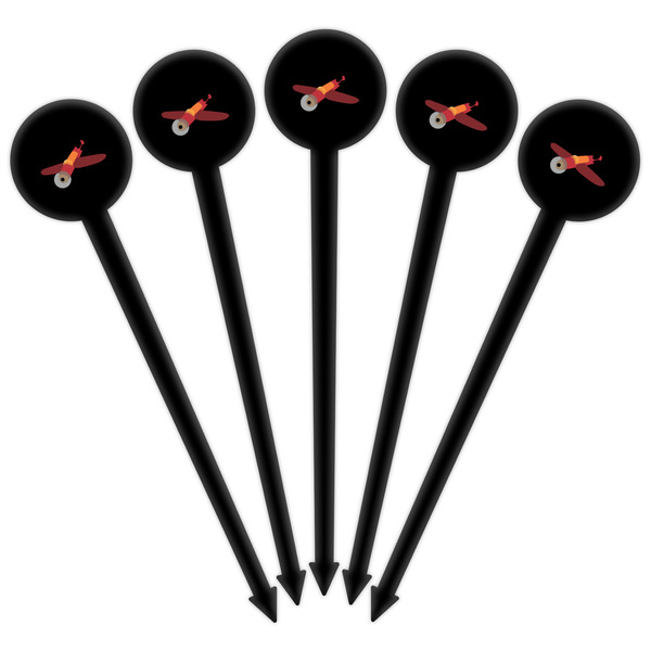 Airplane Black Plastic 6" Food Pick - Round - Fan View