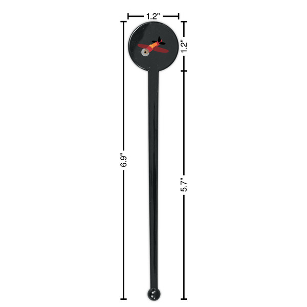 Airplane Black Plastic 7" Stir Stick - Round - Dimensions