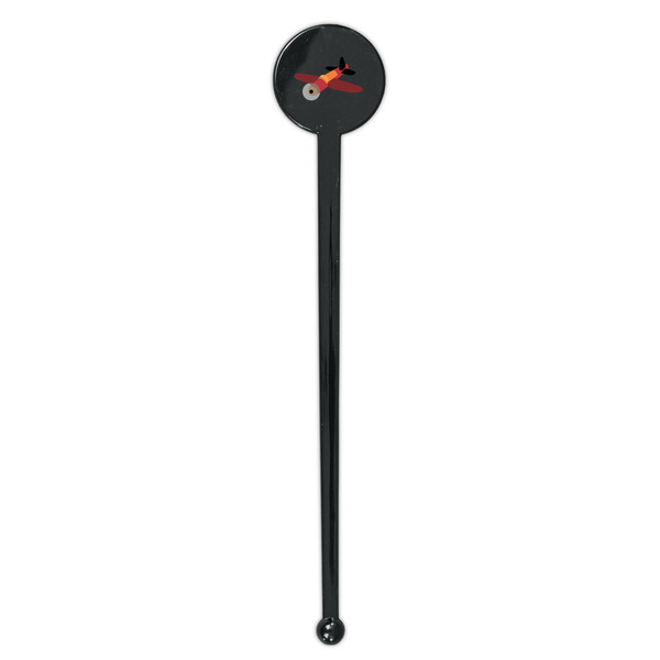 Airplane Black Plastic 7" Stir Stick - Round - Single Stick