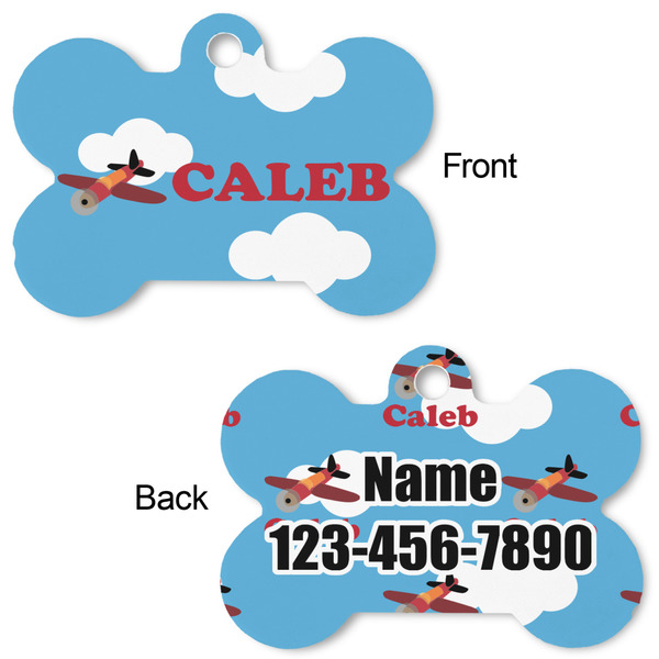 Airplane Bone Shaped Dog Tag - Front & Back