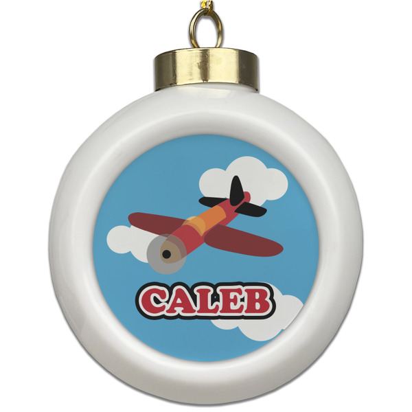 Custom Airplane Ceramic Ball Ornament (Personalized)
