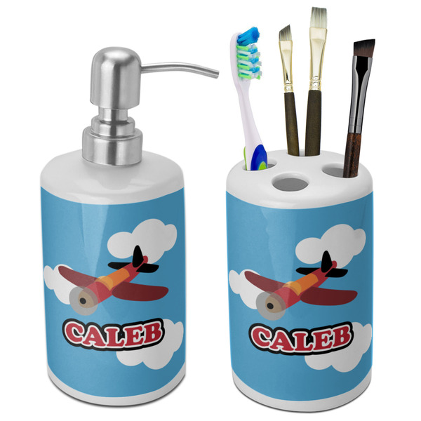 Custom Airplane Ceramic Bathroom Accessories Set (Personalized)