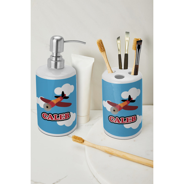 Airplane Ceramic Bathroom Accessories - LIFESTYLE (toothbrush holder & soap dispenser)