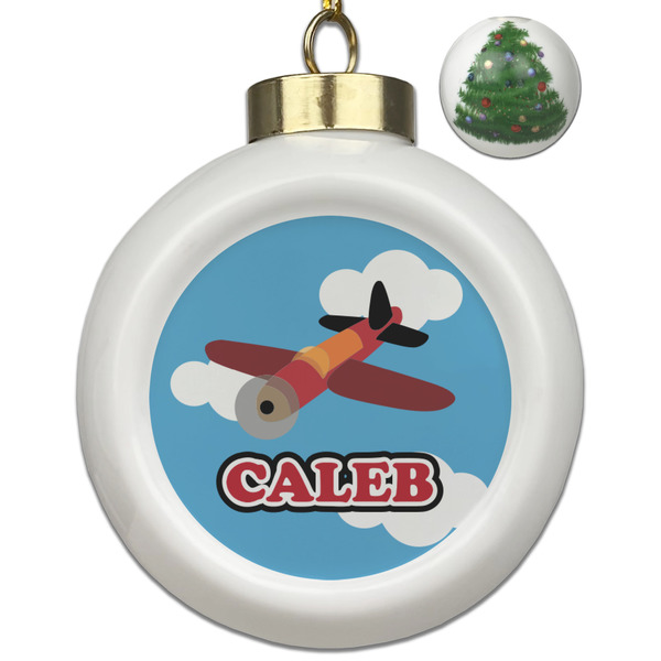 Custom Airplane Ceramic Ball Ornament - Christmas Tree (Personalized)