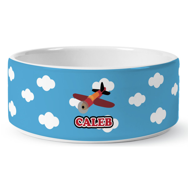 Airplane Ceramic Dog Bowl - Medium - Front