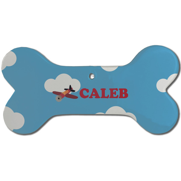 Custom Airplane Ceramic Dog Ornament - Front w/ Name or Text