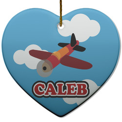Airplane Heart Ceramic Ornament w/ Name or Text