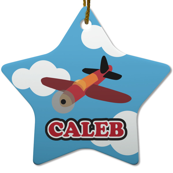 Custom Airplane Star Ceramic Ornament w/ Name or Text