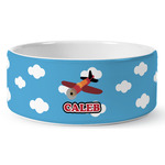 Airplane Ceramic Dog Bowl - Medium (Personalized)