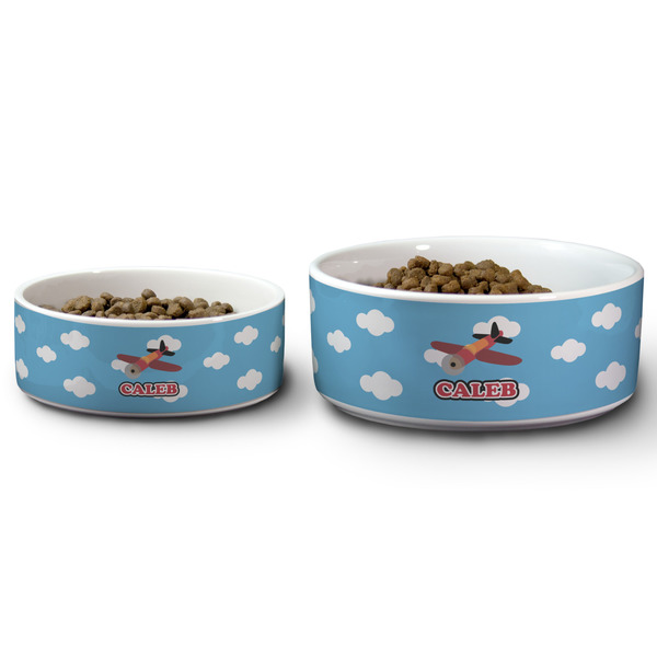 Airplane Ceramic Dog Bowls - Size Comparison
