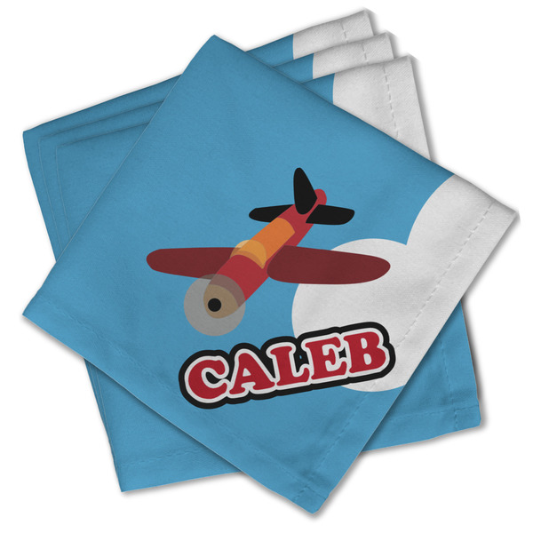 Custom Airplane Cloth Cocktail Napkins - Set of 4 w/ Name or Text