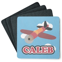Airplane Square Rubber Backed Coasters - Set of 4 (Personalized)