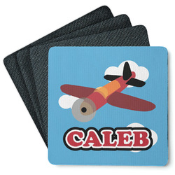 Airplane Square Rubber Backed Coasters - Set of 4 (Personalized)