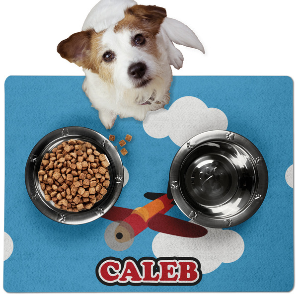 Custom Airplane Dog Food Mat - Medium w/ Name or Text