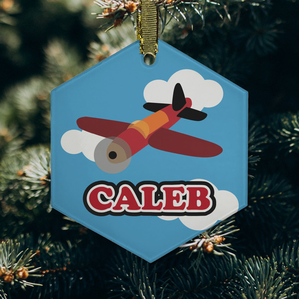 Airplane Frosted Glass Ornament - Hexagon (Lifestyle)