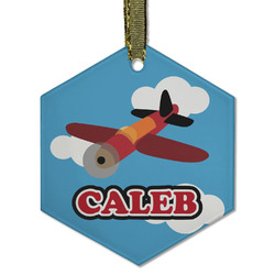 Airplane Flat Glass Ornament - Hexagon w/ Name or Text
