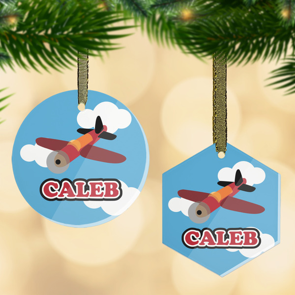 Custom Airplane Flat Glass Ornament w/ Name or Text