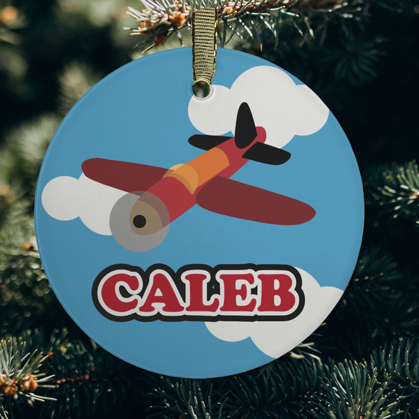 Airplane Frosted Glass Ornament - Round (Lifestyle)