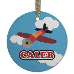 Airplane Flat Glass Ornament - Round w/ Name or Text