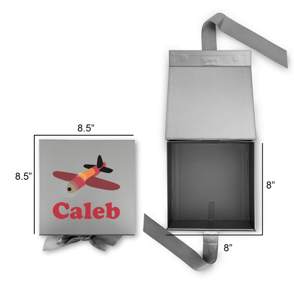 Airplane Gift Boxes with Magnetic Lid - Silver - Open & Closed