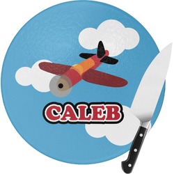 Airplane Round Glass Cutting Board - Medium (Personalized)