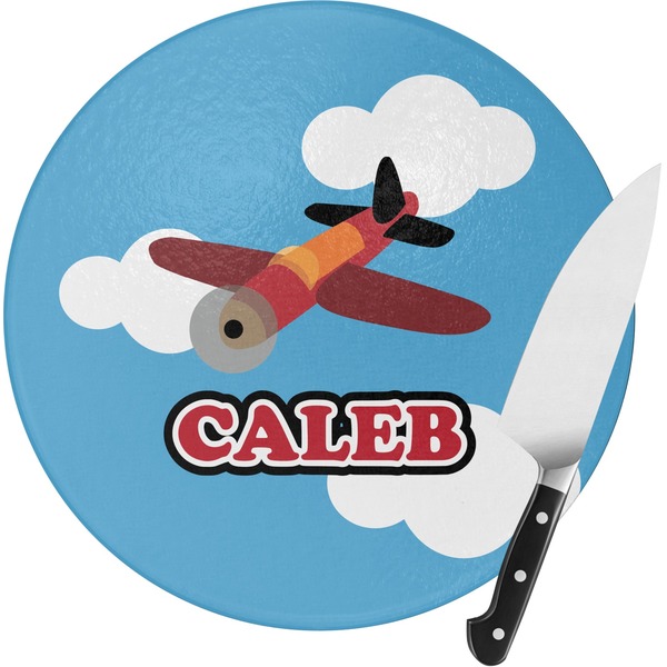 Custom Airplane Round Glass Cutting Board (Personalized)