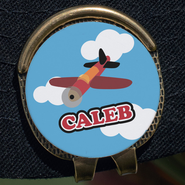 Airplane Golf Ball Marker Hat Clip - Gold - Close Up