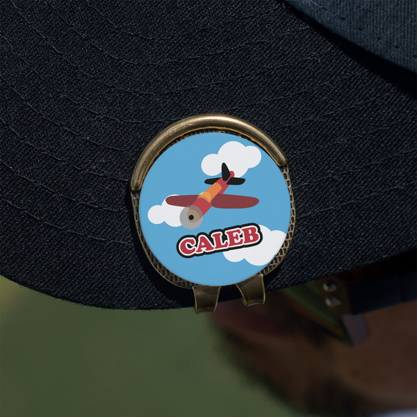 Airplane Golf Ball Marker Hat Clip - Gold - On Hat