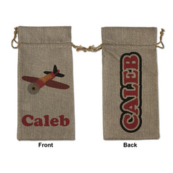 Airplane Large Burlap Gift Bag - Front & Back (Personalized)