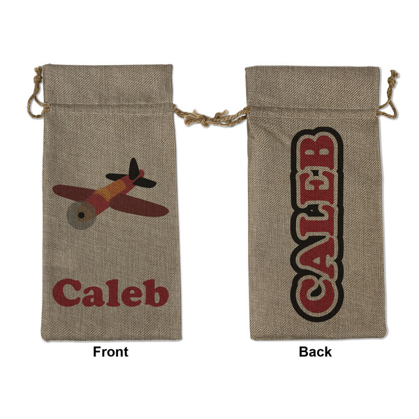 Custom Airplane Large Burlap Gift Bag - Front & Back (Personalized)