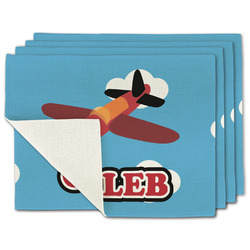 Airplane Single-Sided Linen Placemat - Set of 4 w/ Name or Text