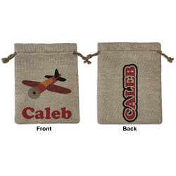 Airplane Medium Burlap Gift Bag - Front & Back (Personalized)