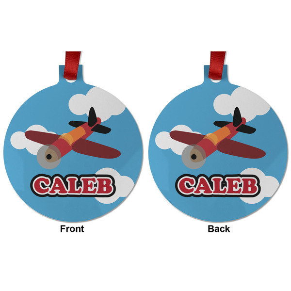 Airplane Metal Ball Ornament - Front and Back
