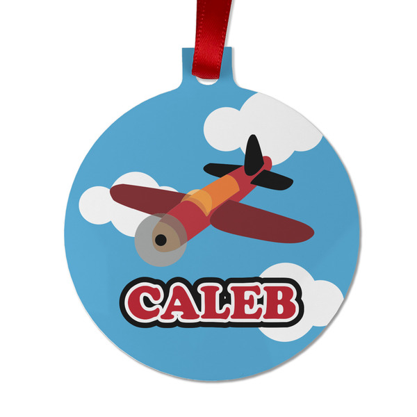 Custom Airplane Metal Ball Ornament - Double Sided w/ Name or Text